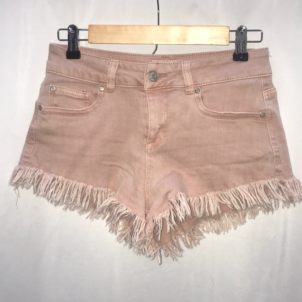 Pink mid rise jean shorts